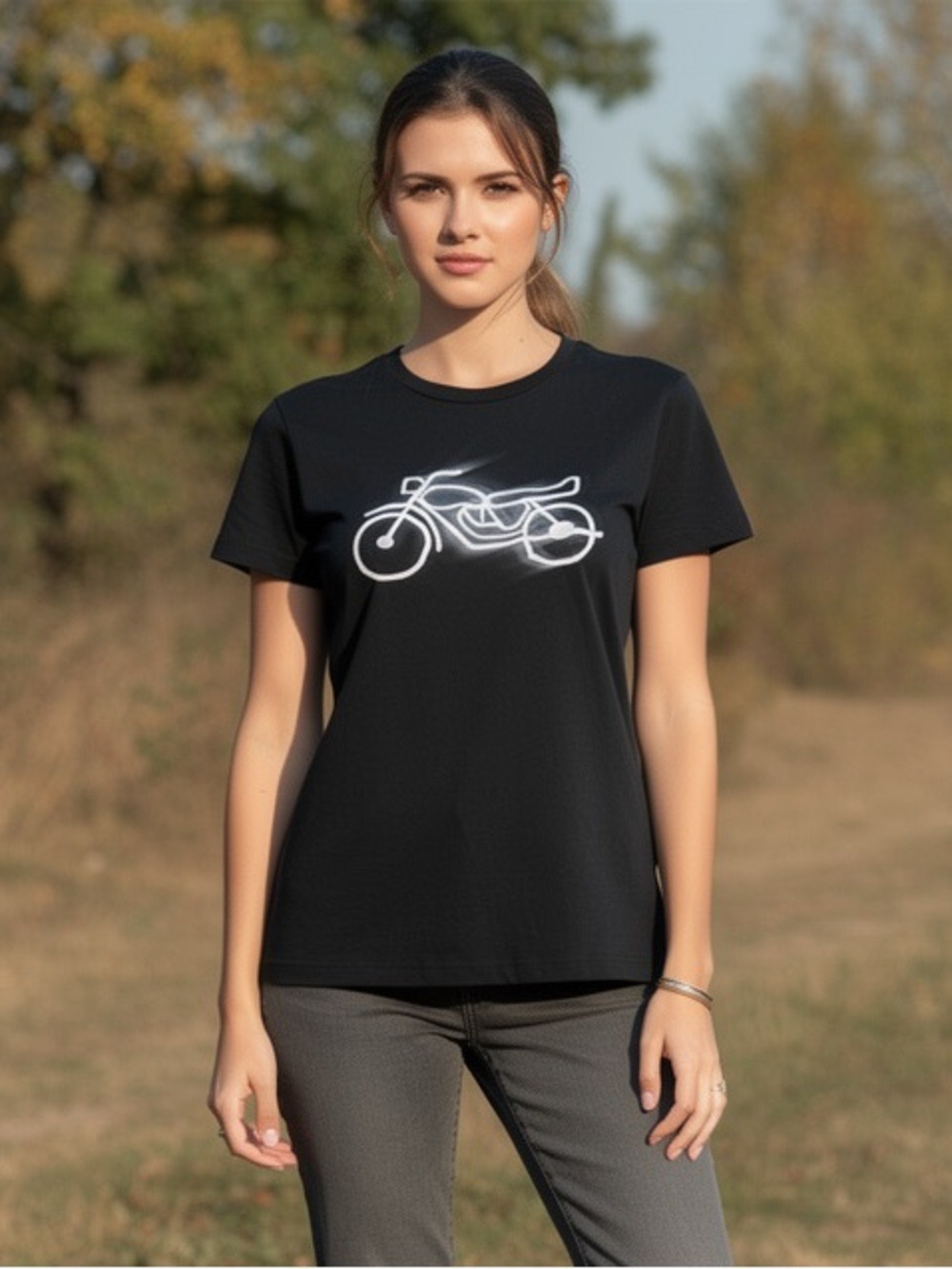 French Connection Moto Graphic Tee Black Biker Motorcycle Sketch Retro Edge L